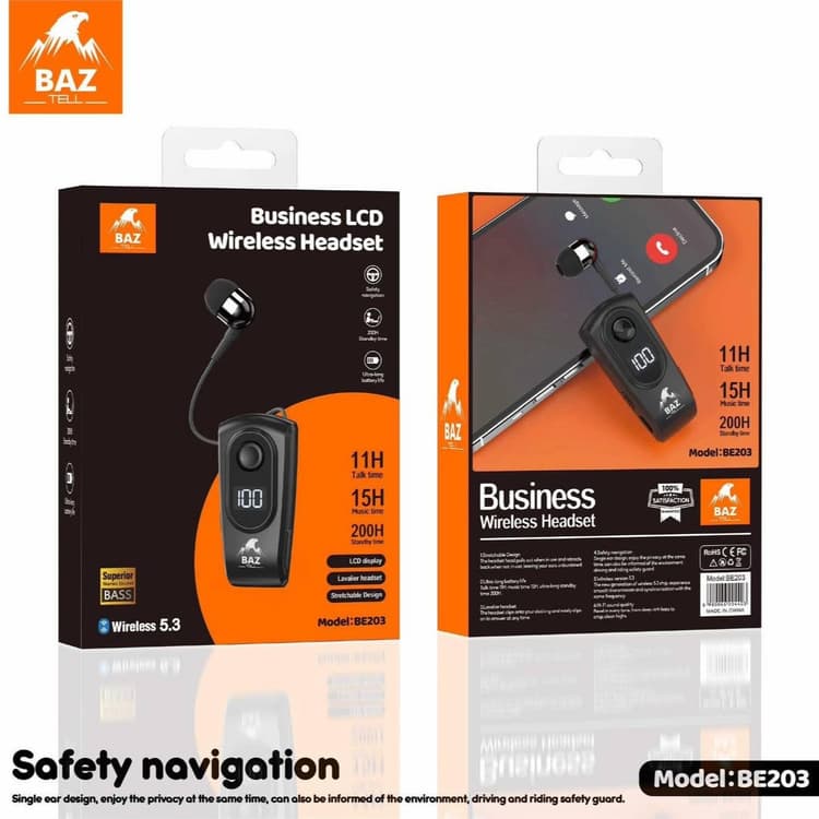 سماعة BAZ TELL اللاسلكية BE203 سماعة بلوتوث الباز حتى 200 ساعة استخدام