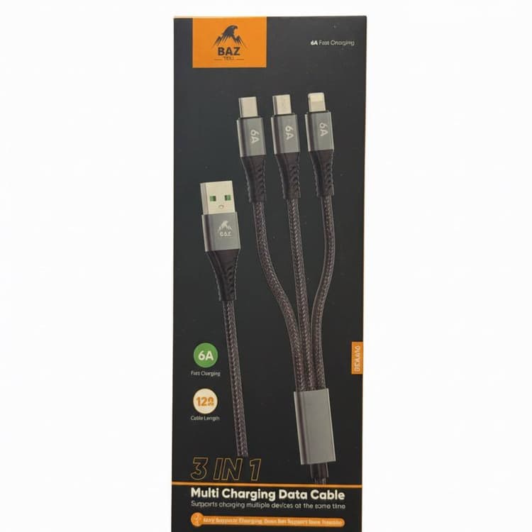 كيبل بيانات 3 في 1 (يدعم الشحن المتعدد في نفس الوقت) جودة عالية 3 in 1 Data Cable